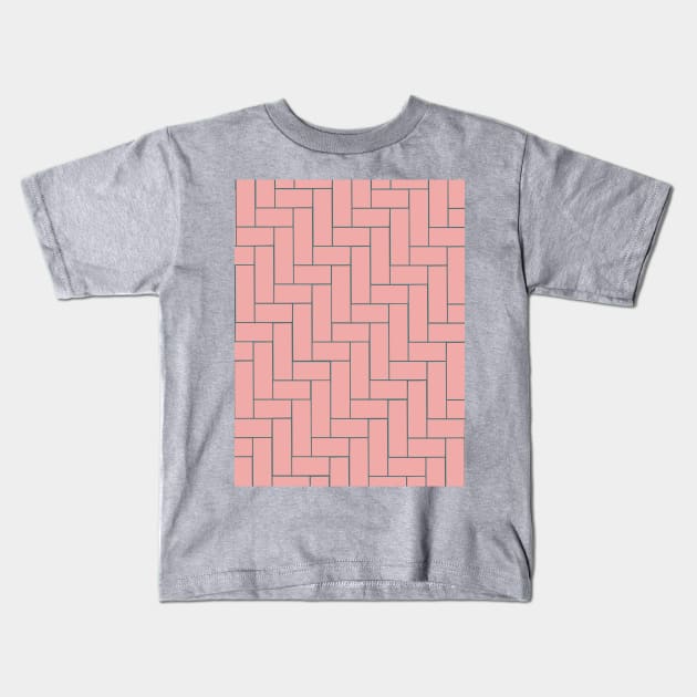 Pink Geometric Tiles with Green Outline Kids T-Shirt by OneThreeSix